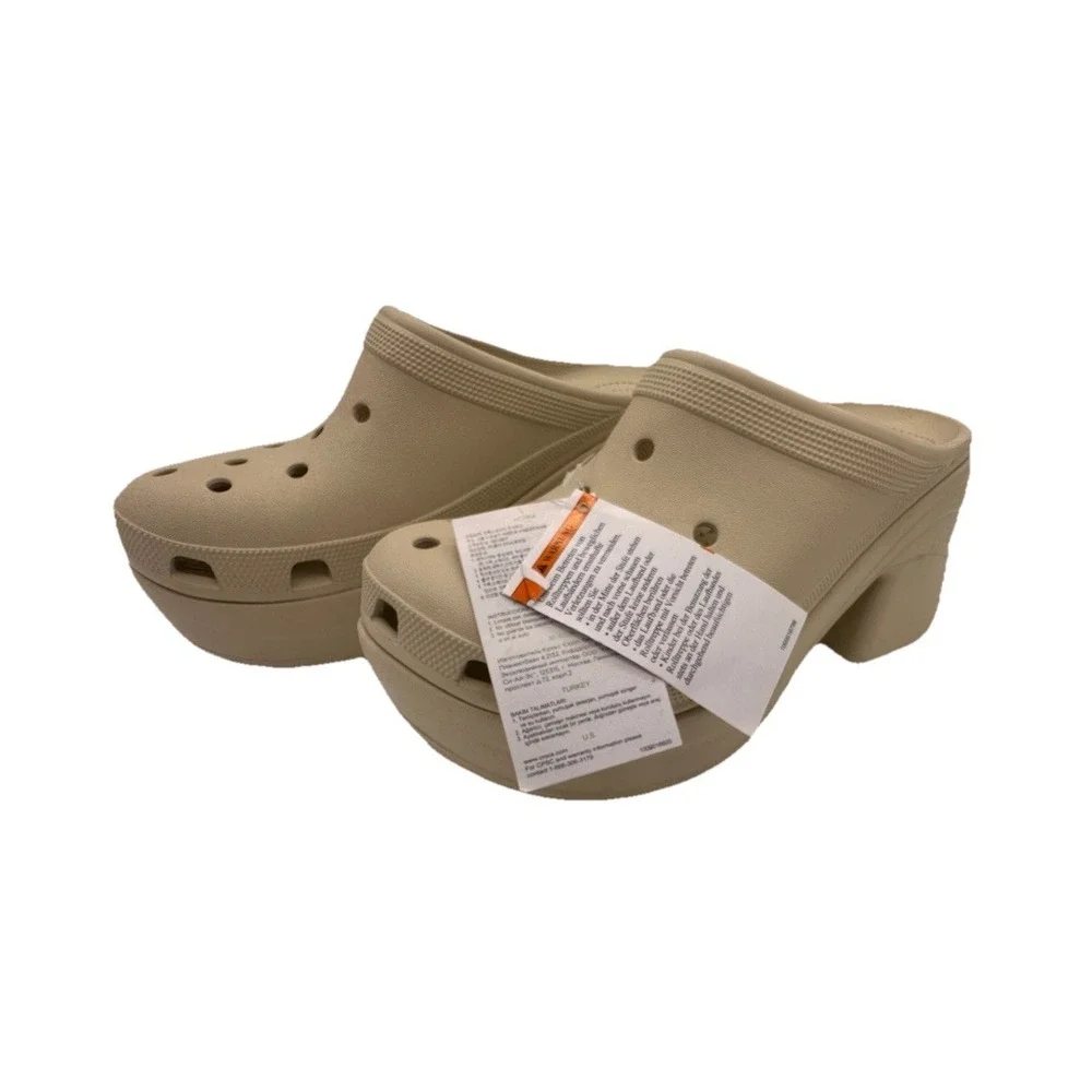 CROCS SIREN PLATFORM CLOGS Heeled Beige High Heel Platform‎ Sandals Sz 12 NWT